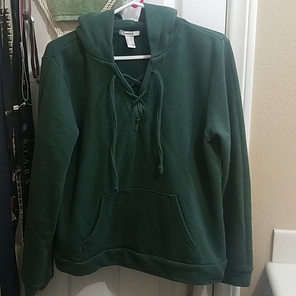 Green Lace-up Hoodie - Picture 1 of 3